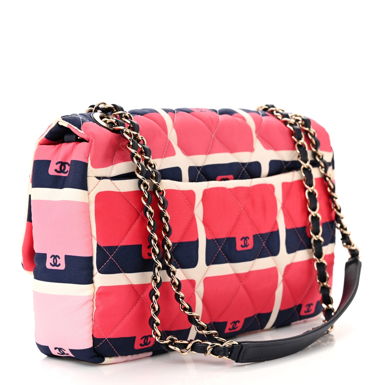 Chanel Nylon Printed Medium Flap Pink Navy White 3 of 11
