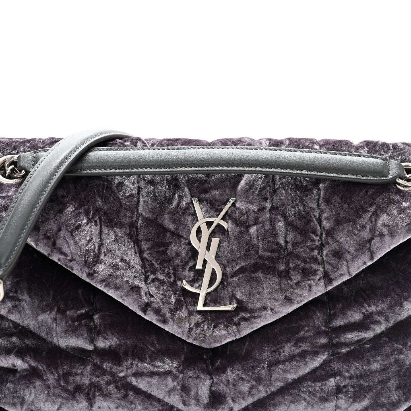 Crushed Velvet Quilted Small Loulou Puffer Monogram Chain Satchel Cloud Grey