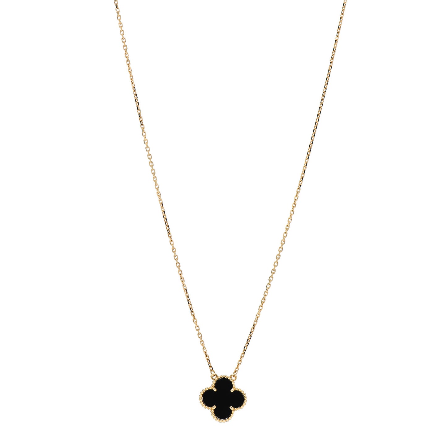 18K Yellow Gold Black Onyx Vintage Alhambra Pendant Necklace