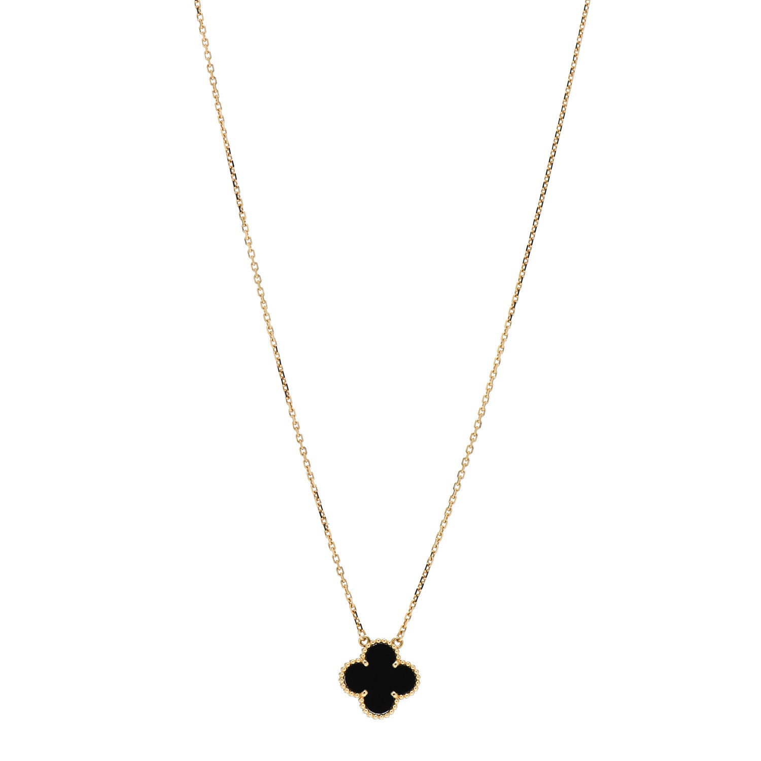 Van Cleef & Arpels 18K Yellow Gold Black Onyx Vintage Alhambra Pendant Necklace 1 of 5
