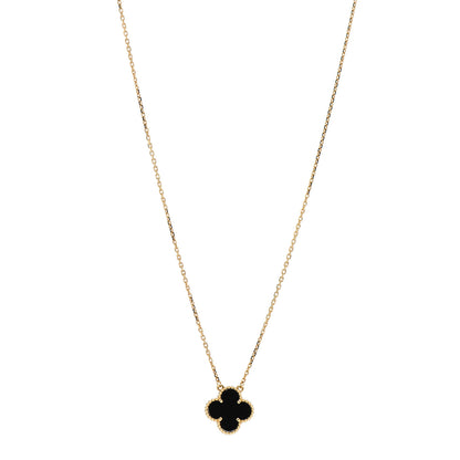 Van Cleef & Arpels 18K Yellow Gold Black Onyx Vintage Alhambra Pendant Necklace 1 of 5
