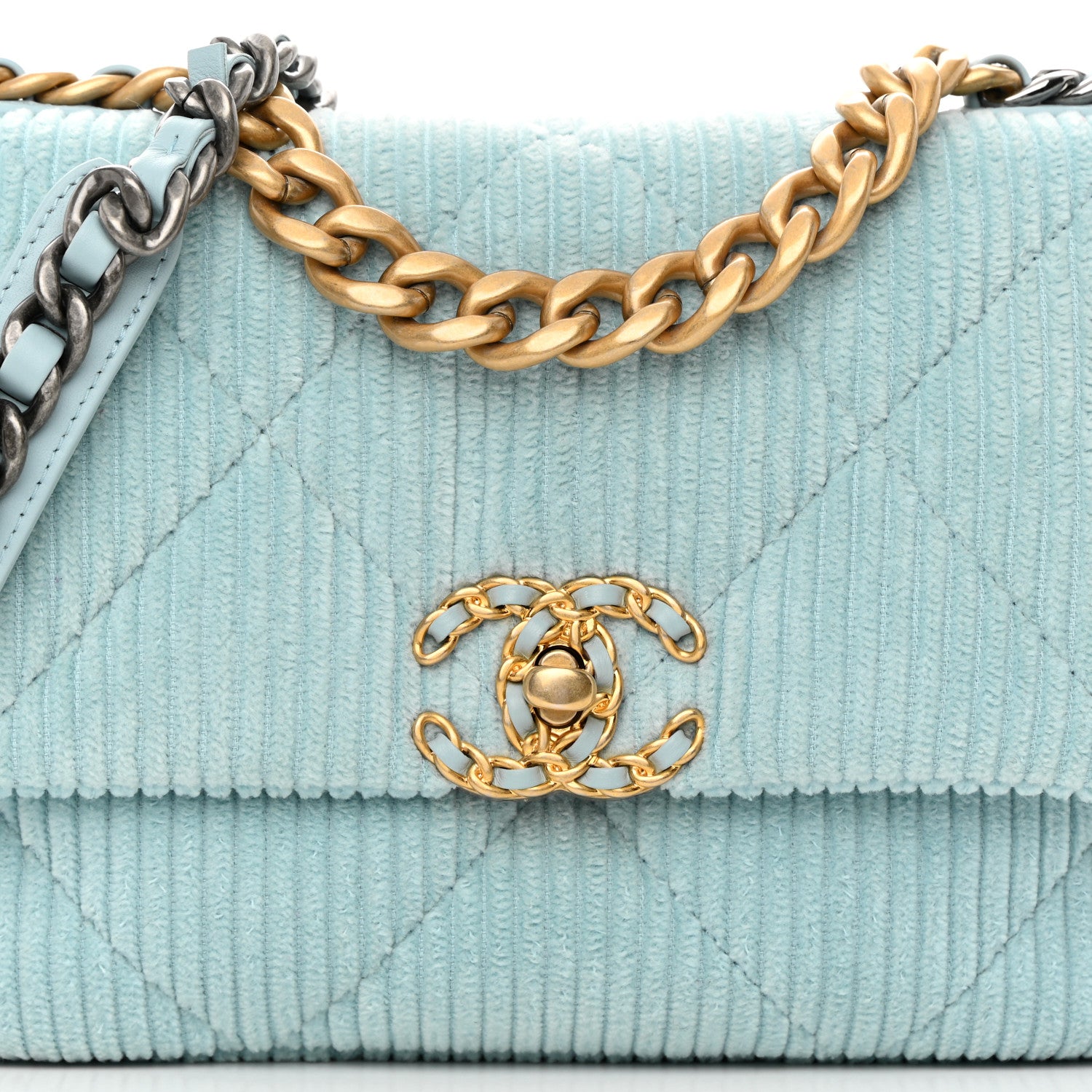Chanel Corduroy Quilted Medium Chanel 19 Flap Light Blue 7 of 10