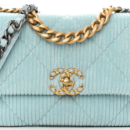 Chanel Corduroy Quilted Medium Chanel 19 Flap Light Blue 7 of 10