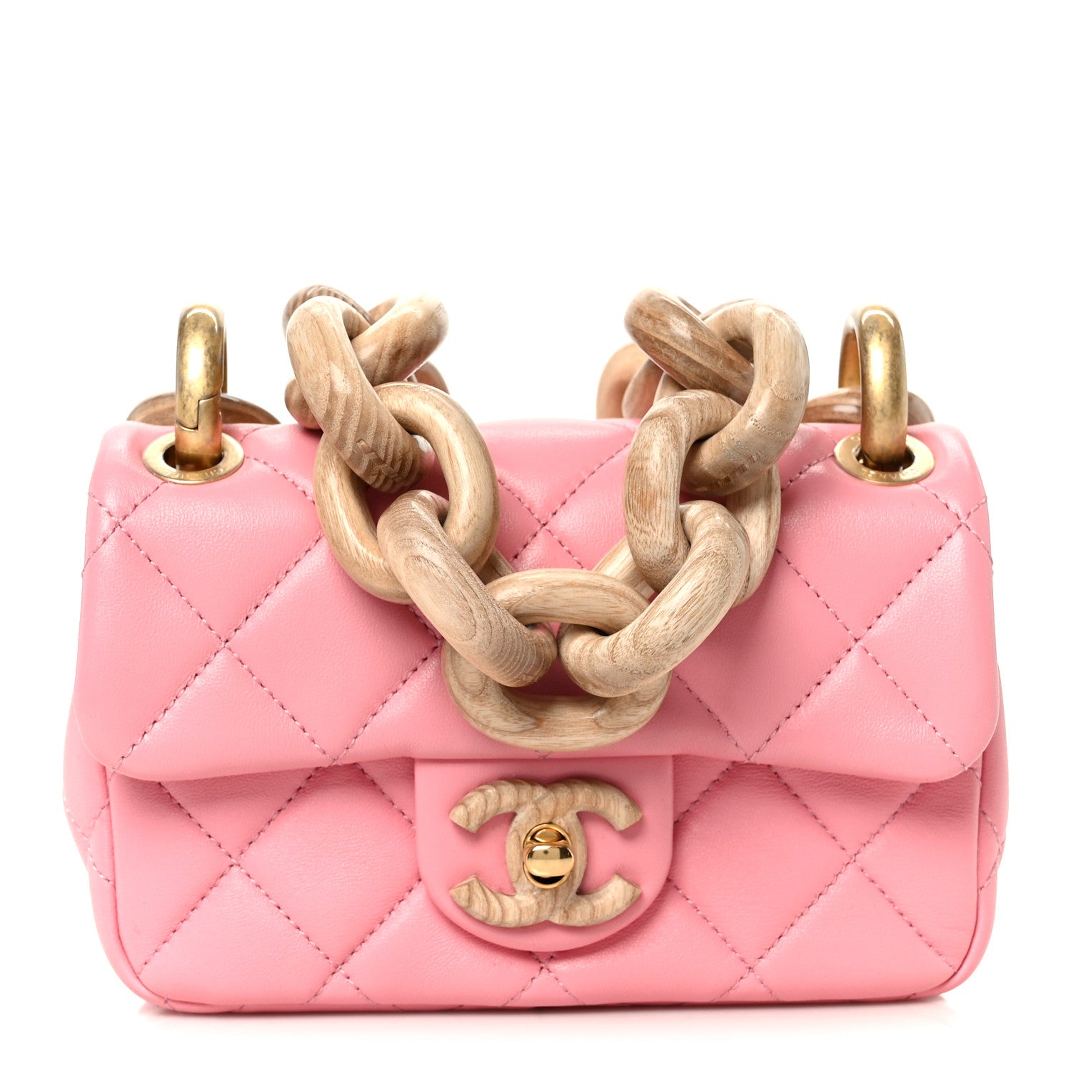Chanel Lambskin Wenge Quilted Mini Fashion Wood Square Flap Pink 1 of 11