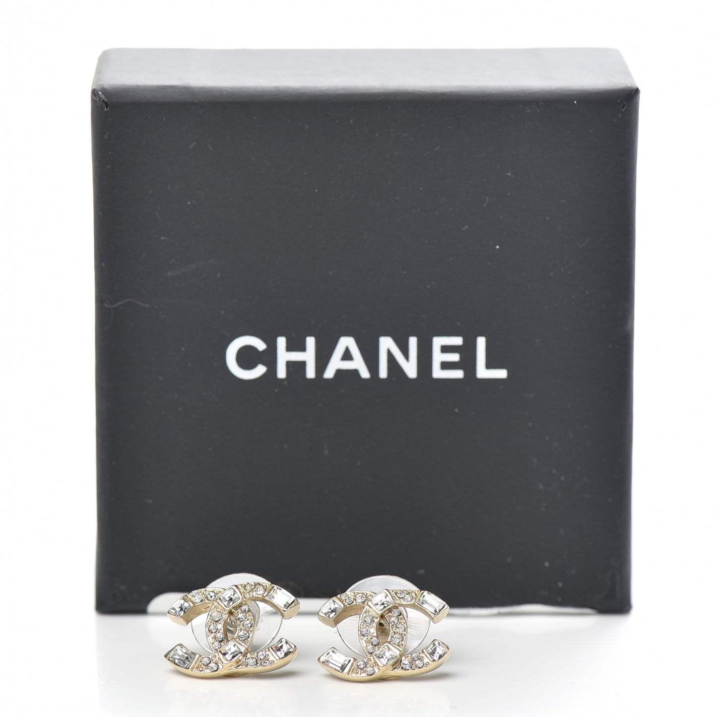 Crystal Baguette CC Earrings Gold