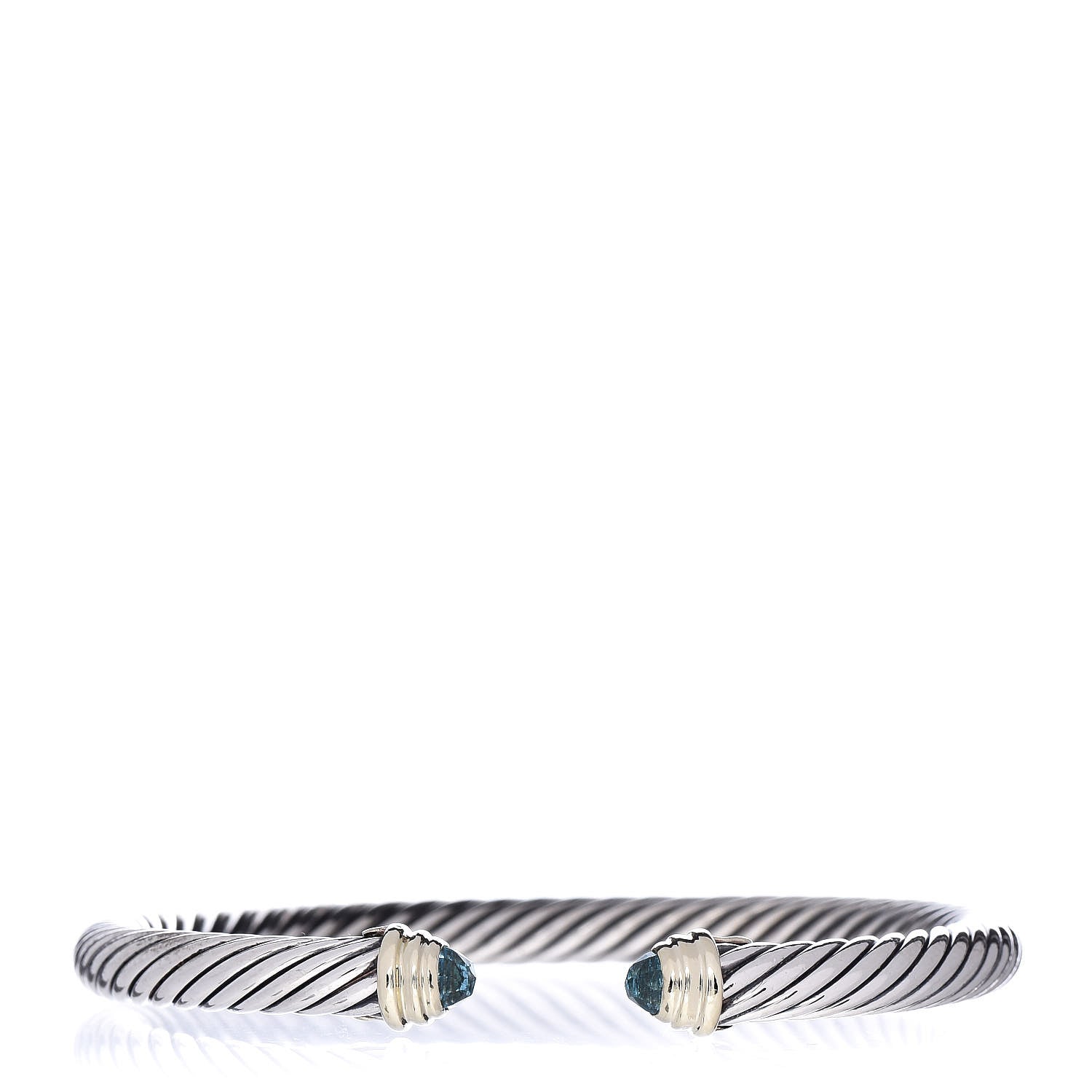 David Yurman Sterling Silver 14K Yellow Gold Blue Topaz 5mm Cable Classics Petite Color Bracelet 1 of 4