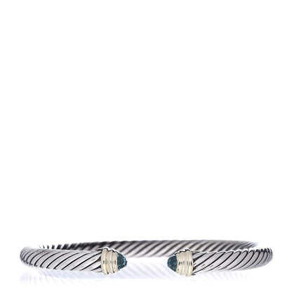 David Yurman Sterling Silver 14K Yellow Gold Blue Topaz 5mm Cable Classics Petite Color Bracelet 1 of 4