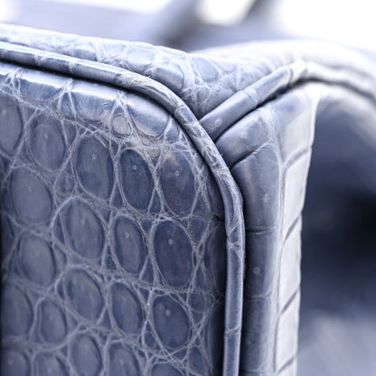 Hermes Matte Porosus Crocodile 18K White Gold Diamond Birkin 35 Bleu Brighton 14 of 26