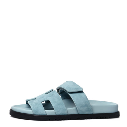 Hermes Suede Goatskin Womens Chypre Sandals 37 Vert d'eau 1 of 8