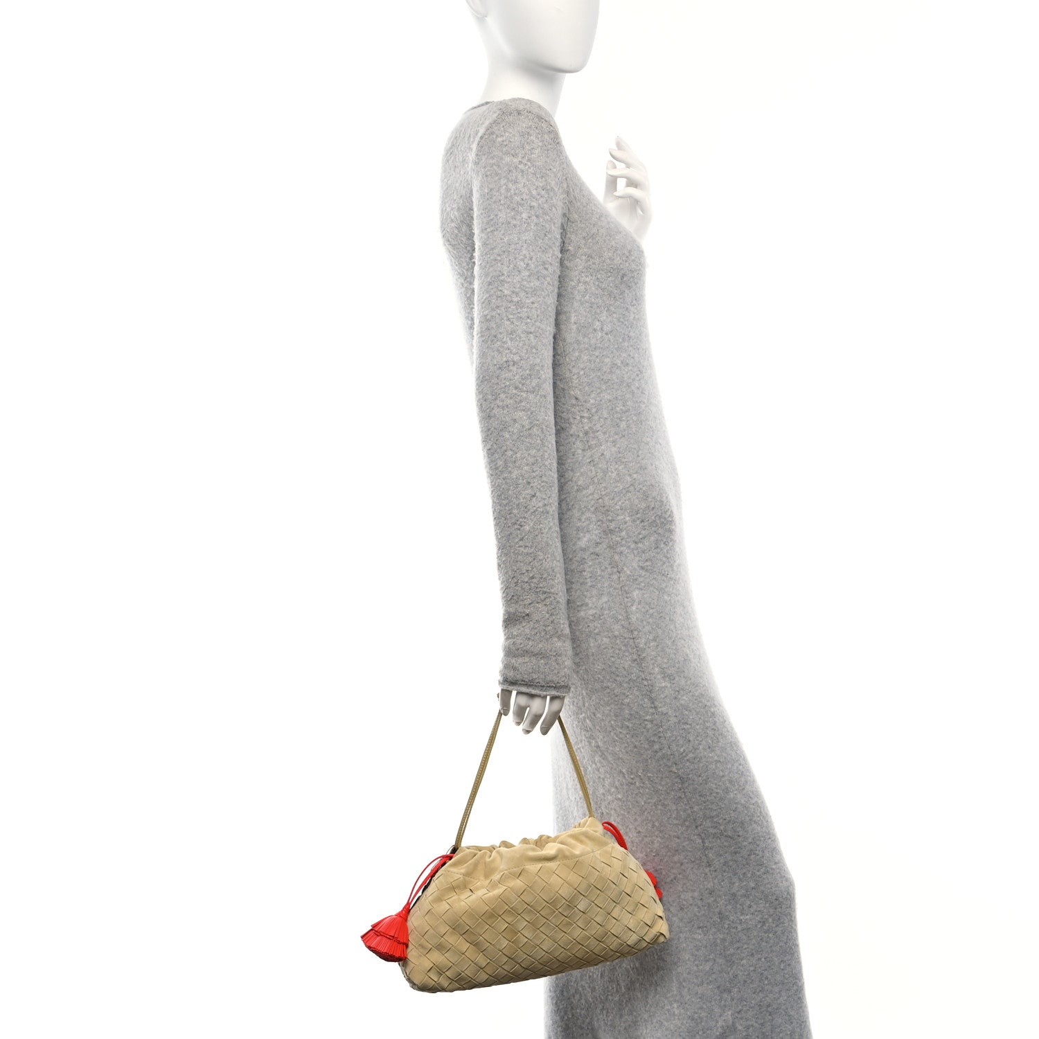 Bottega Veneta Suede Calfskin Intrecciato Soiree Pouch Clutch Tapioca Cherry 2 of 10