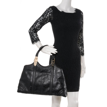 Gucci Calfskin Horsebit Embossed Large Shoulder Bag Black 2 of 8