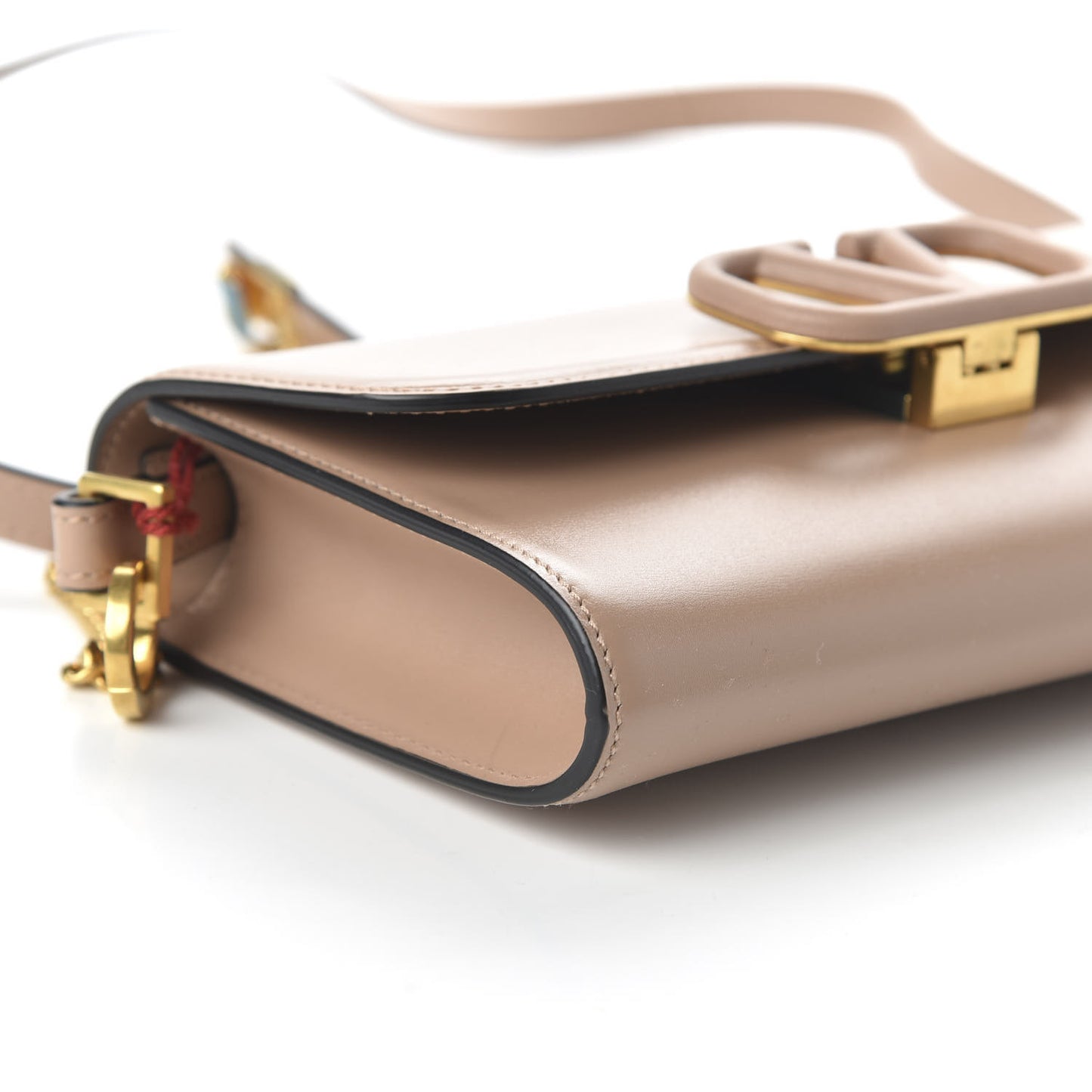 Calfskin VSling Clutch With Shoulder Strap Rose Cannelle