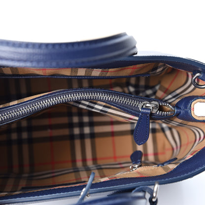 Burberry Derby Calfskin Vintage Check Medium Banner Tote Regency Blue 4 of 9
