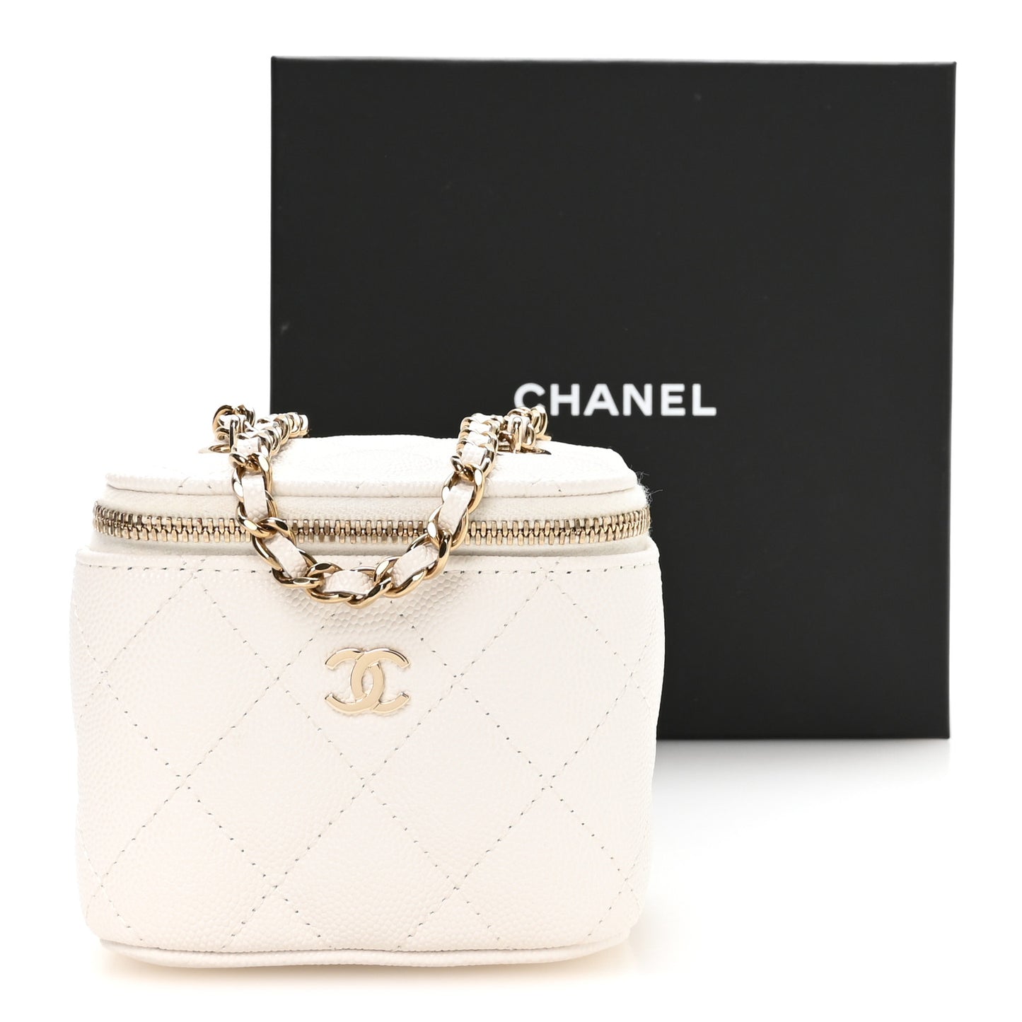Caviar Quilted Mini Vanity Case With Chain White