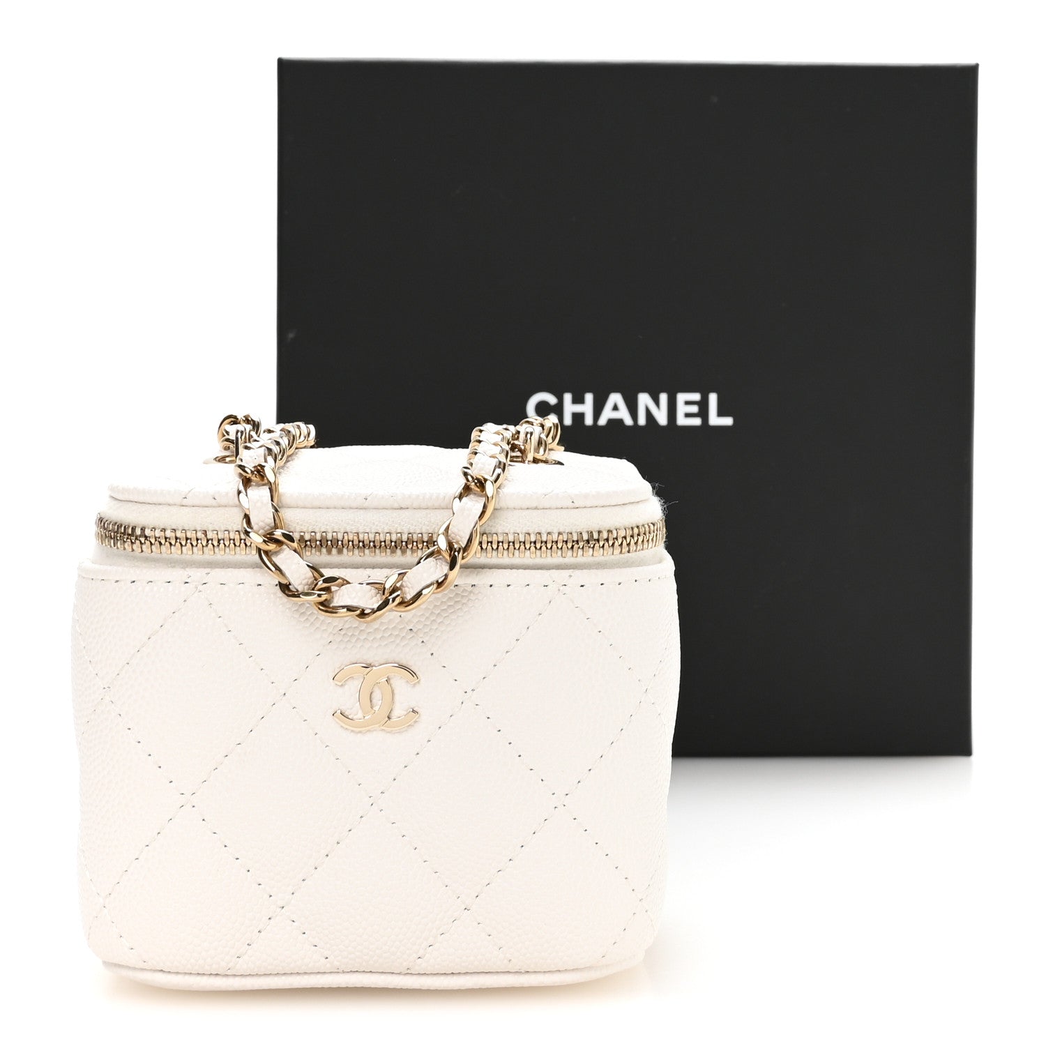 Chanel Caviar Quilted Mini Vanity Case With Chain White 11 of 11
