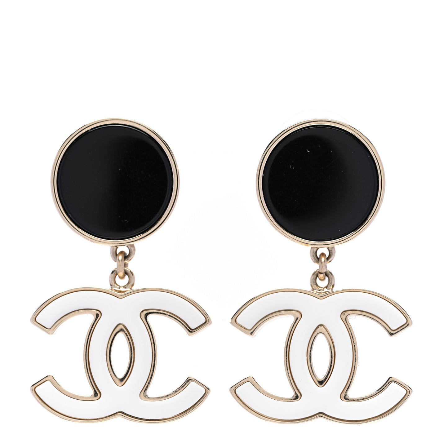 Enamel CC Drop Earrings Black White
