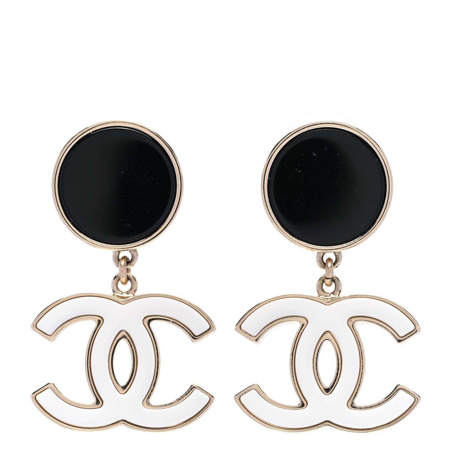 Chanel Enamel CC Drop Earrings Black White 1 of 5