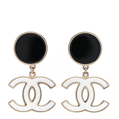 Chanel Enamel CC Drop Earrings Black White 1 of 5