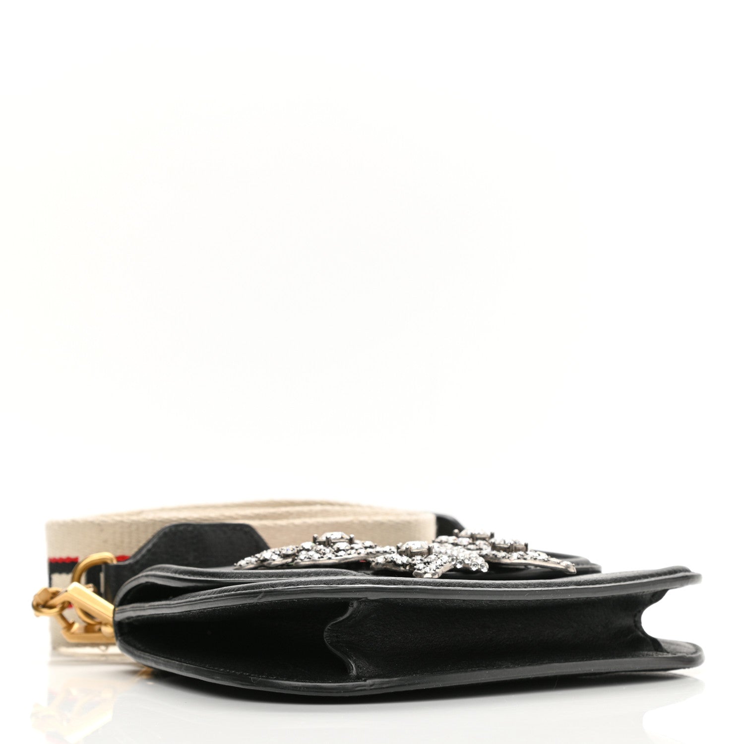 Gucci Calfskin Web Crystal Butterfly Stripe Small Totem Shoulder Bag Black 4 of 16