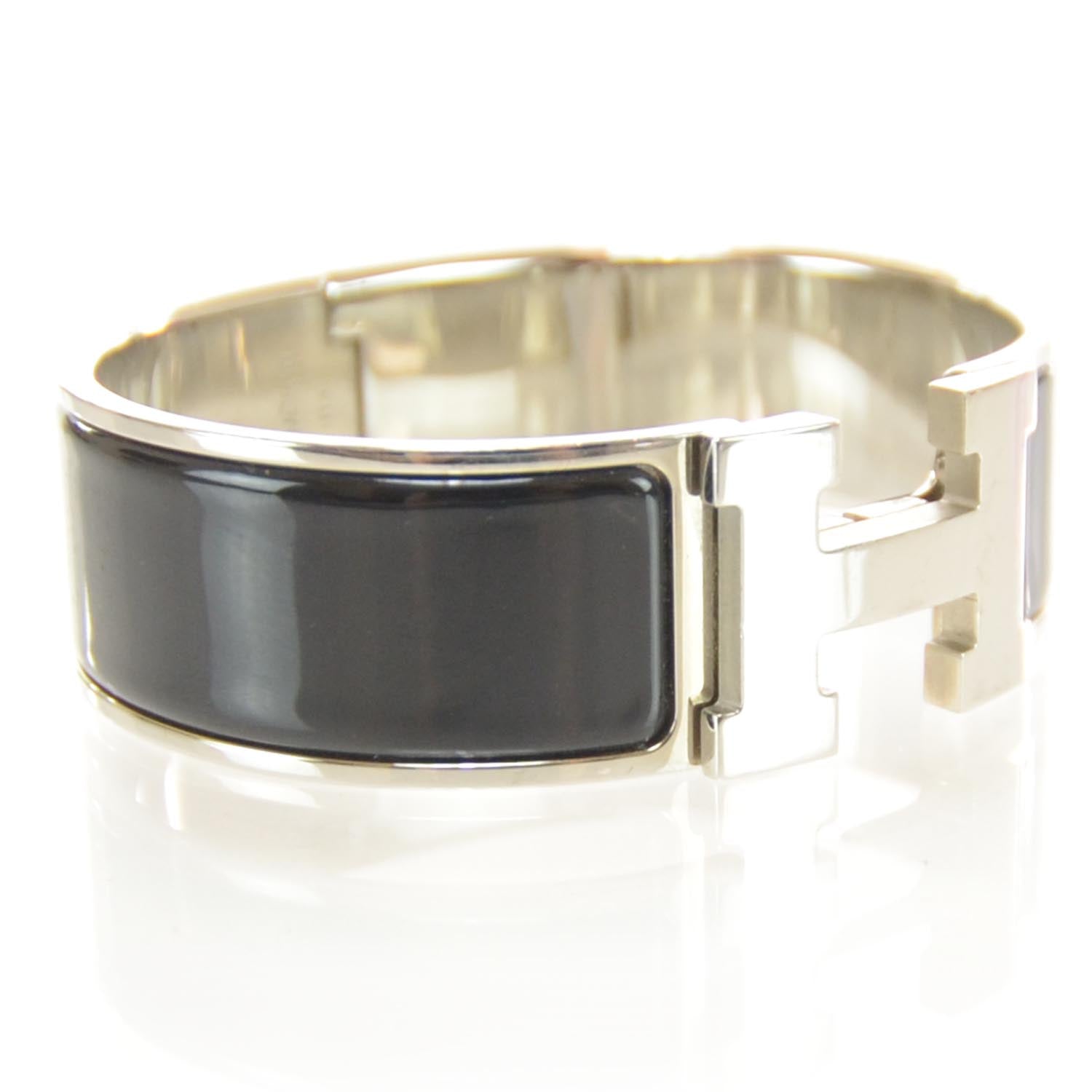 Hermes Enamel Clic Clac H Bracelet Wide GM Black Silver 2 of 7