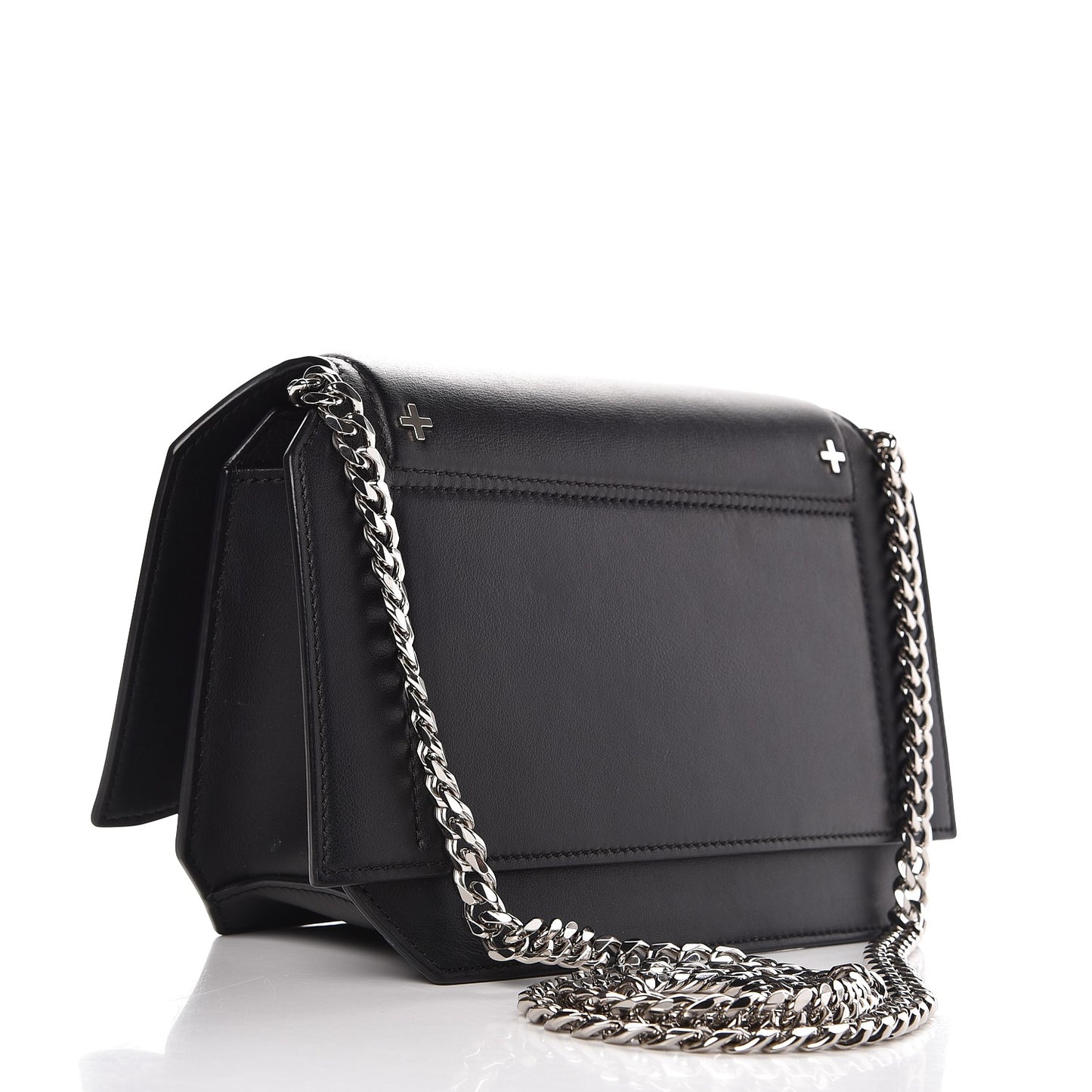 Calfskin Cross Embellished Bow Cut Chain Bag Black