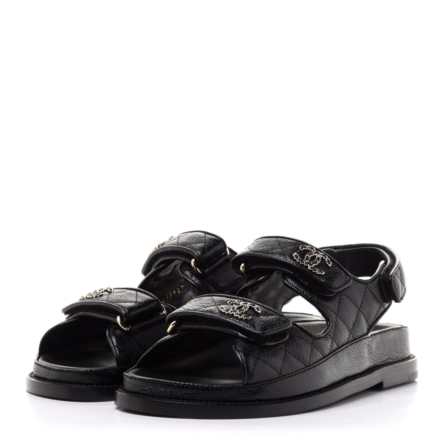 Grained Calfskin Velcro Dad Sandals 36 Black