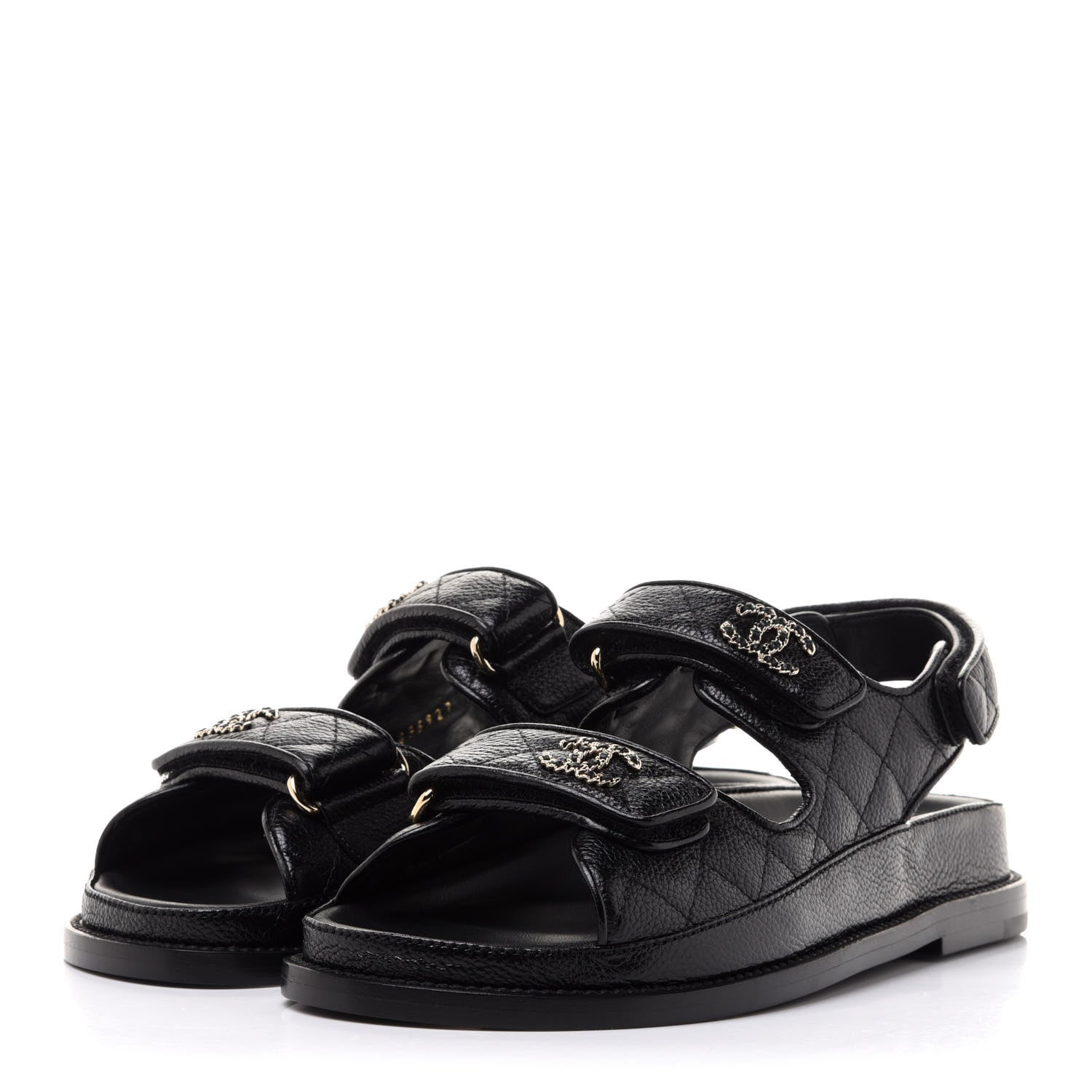 Chanel Grained Calfskin Velcro Dad Sandals 36 Black 3 of 10