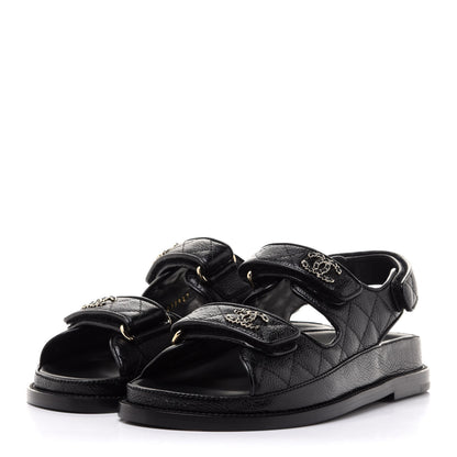 Chanel Grained Calfskin Velcro Dad Sandals 36 Black 3 of 10