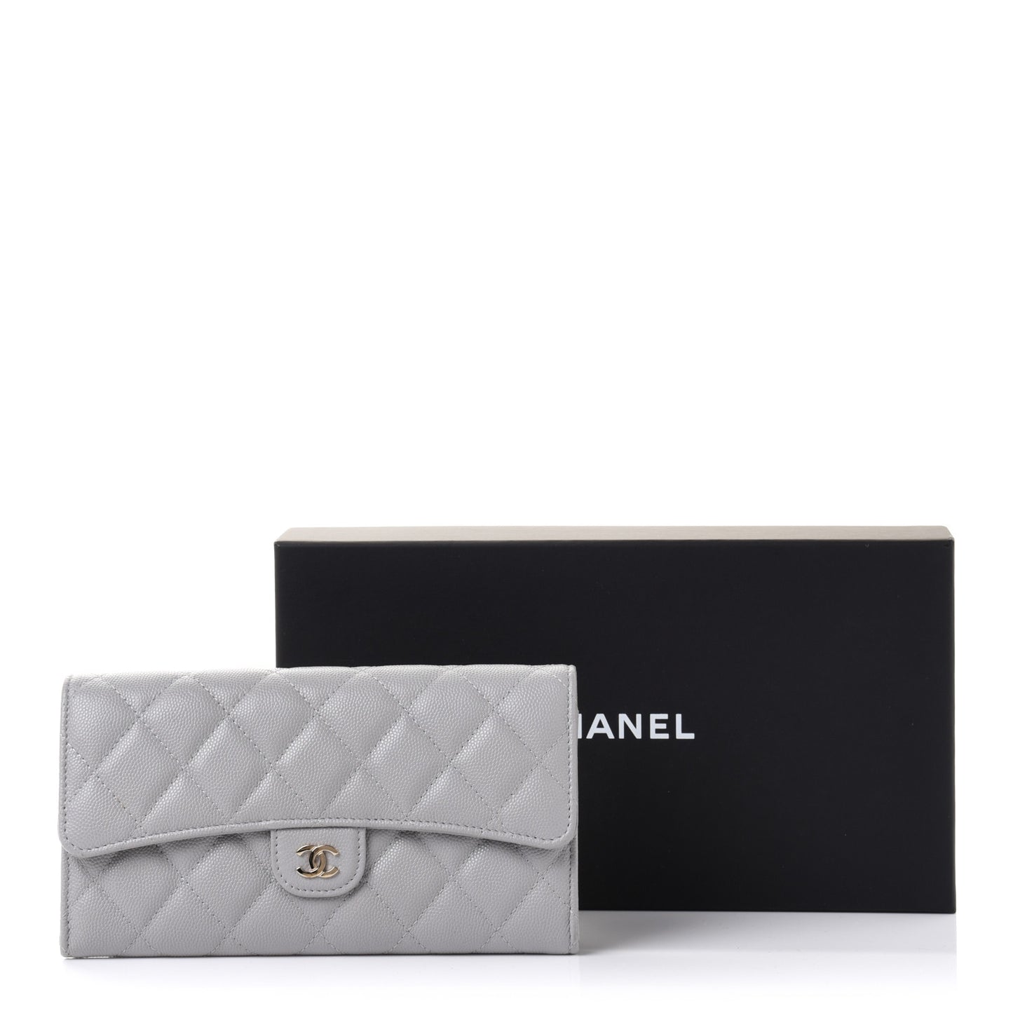 Caviar Quilted Large Flap Wallet Grey