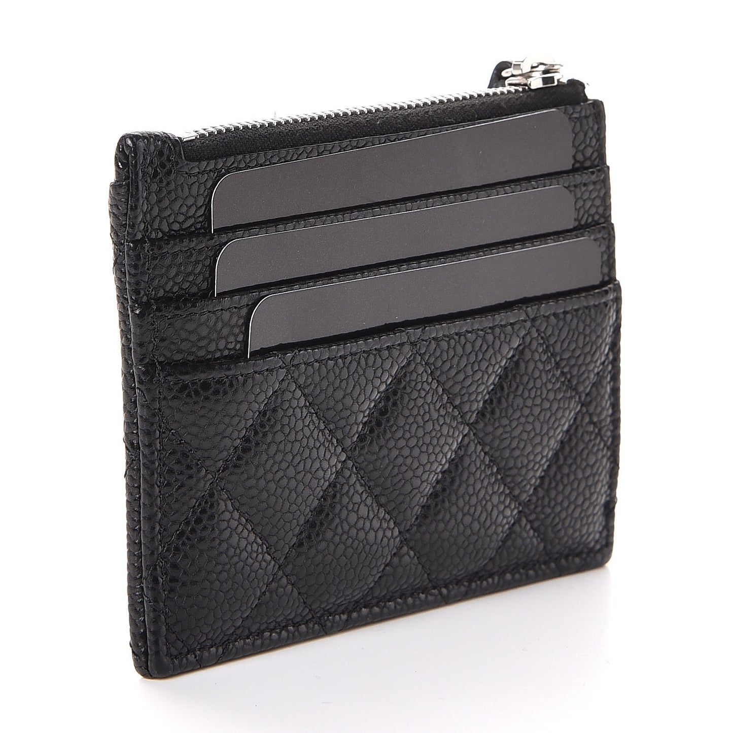 Caviar Quilted CC Zip Card Holder Black