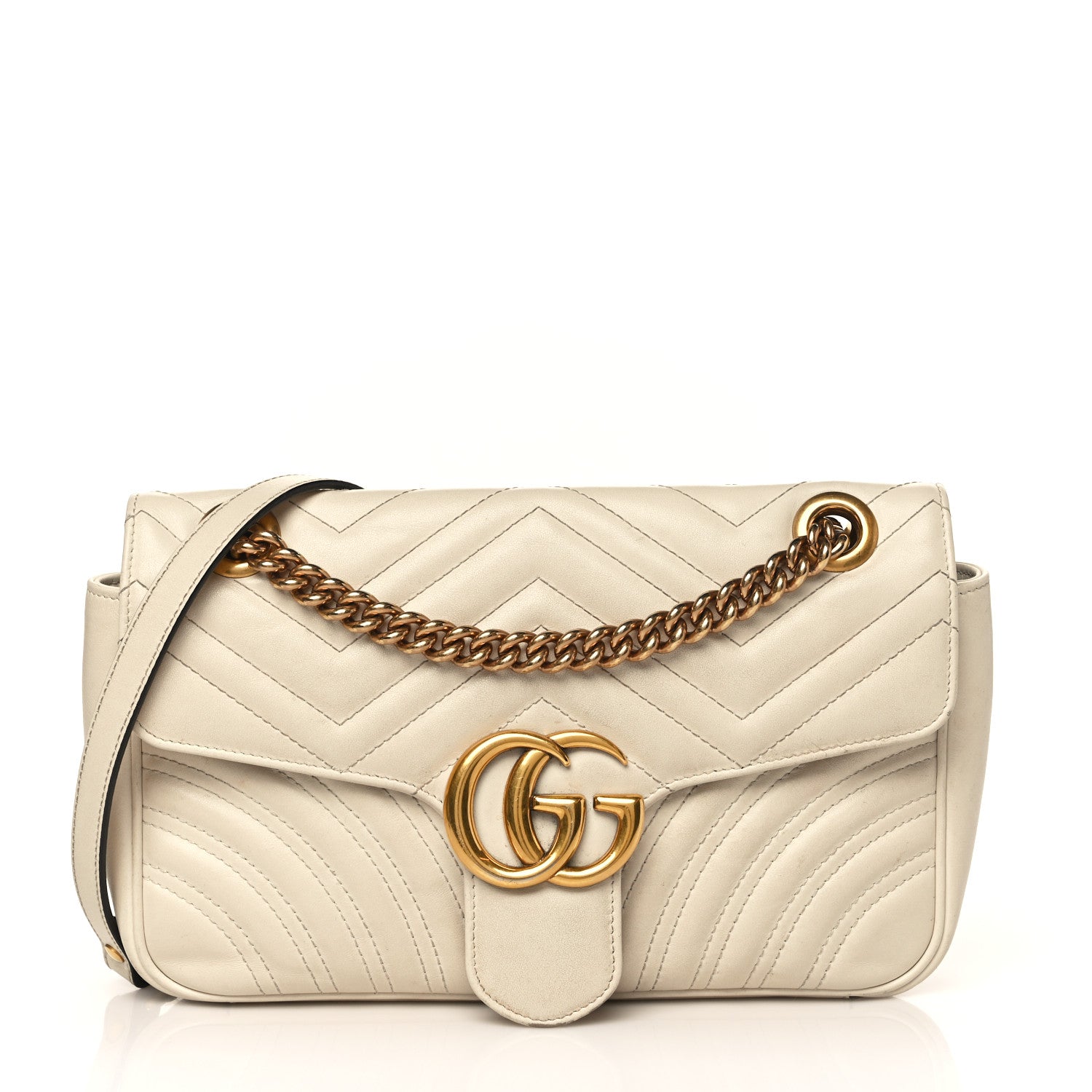 Gucci Calfskin Matelasse Small GG Marmont Shoulder Bag White 1 of 15