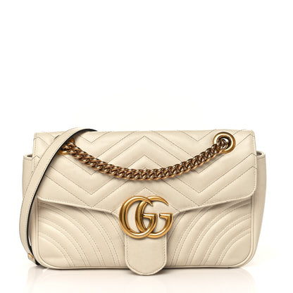 Gucci Calfskin Matelasse Small GG Marmont Shoulder Bag White 1 of 15