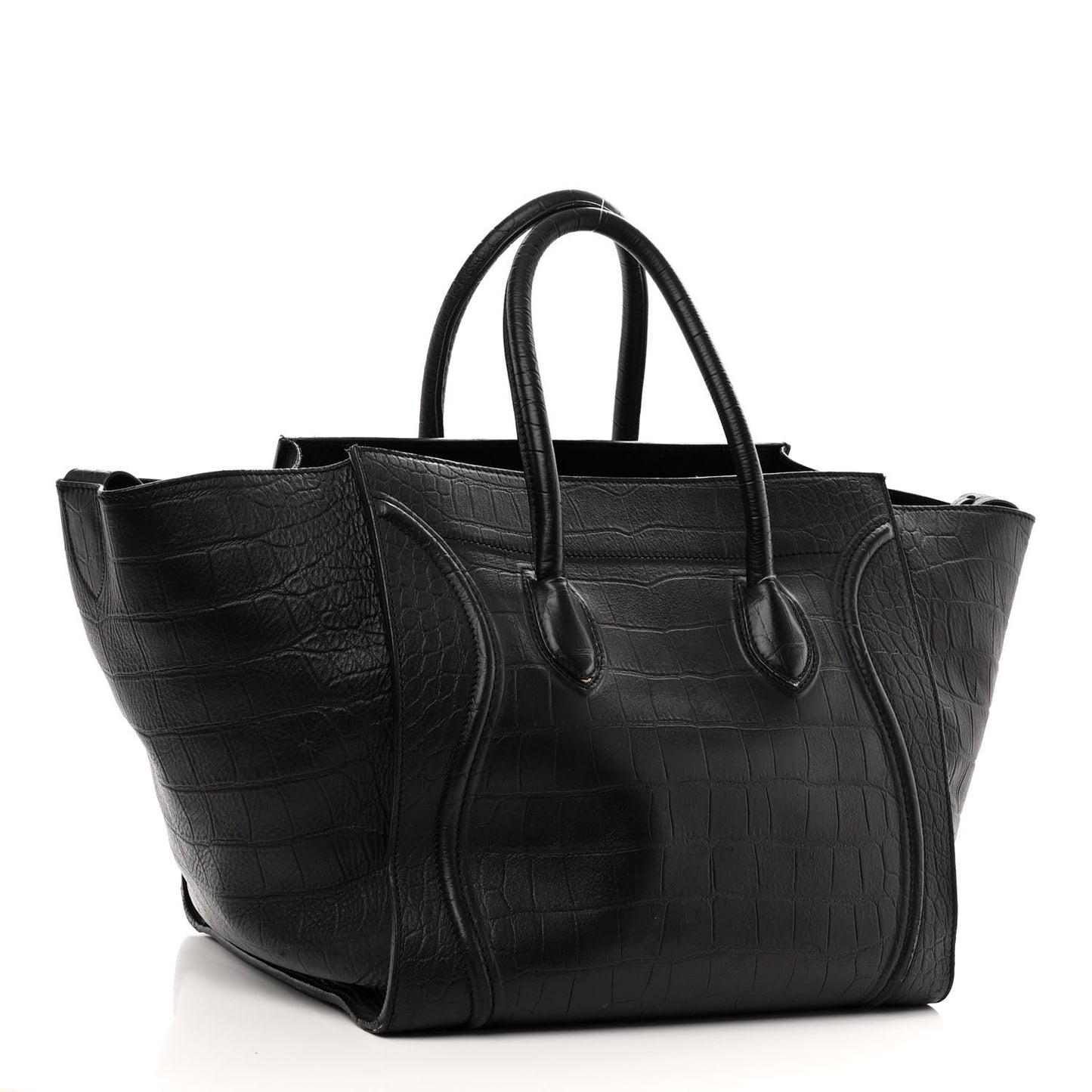 Crocodile Embossed Calfskin Large Phantom Luggage Black