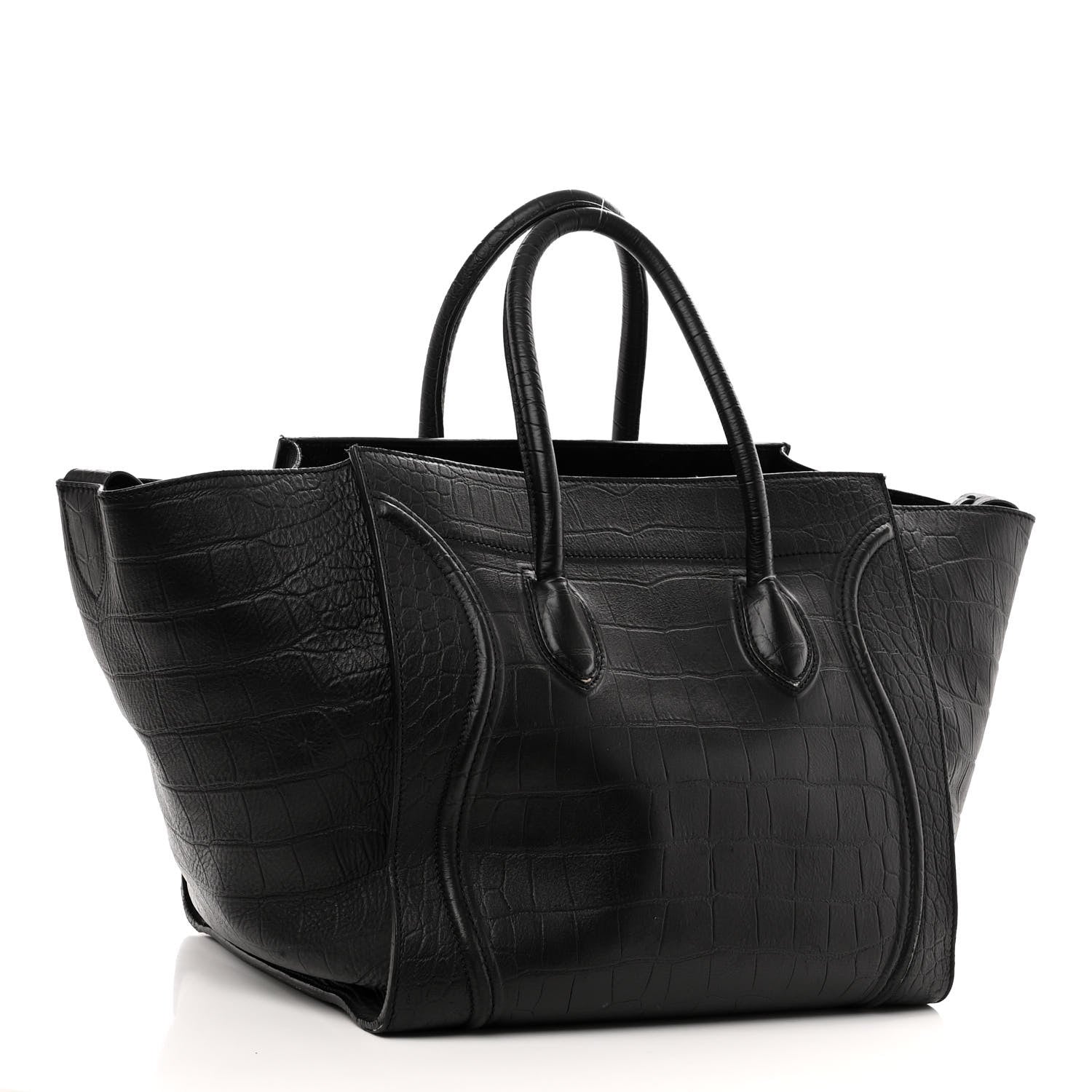 Celine Crocodile Embossed Calfskin Large Phantom Luggage Black 3 of 12