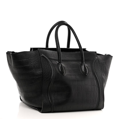 Celine Crocodile Embossed Calfskin Large Phantom Luggage Black 3 of 12