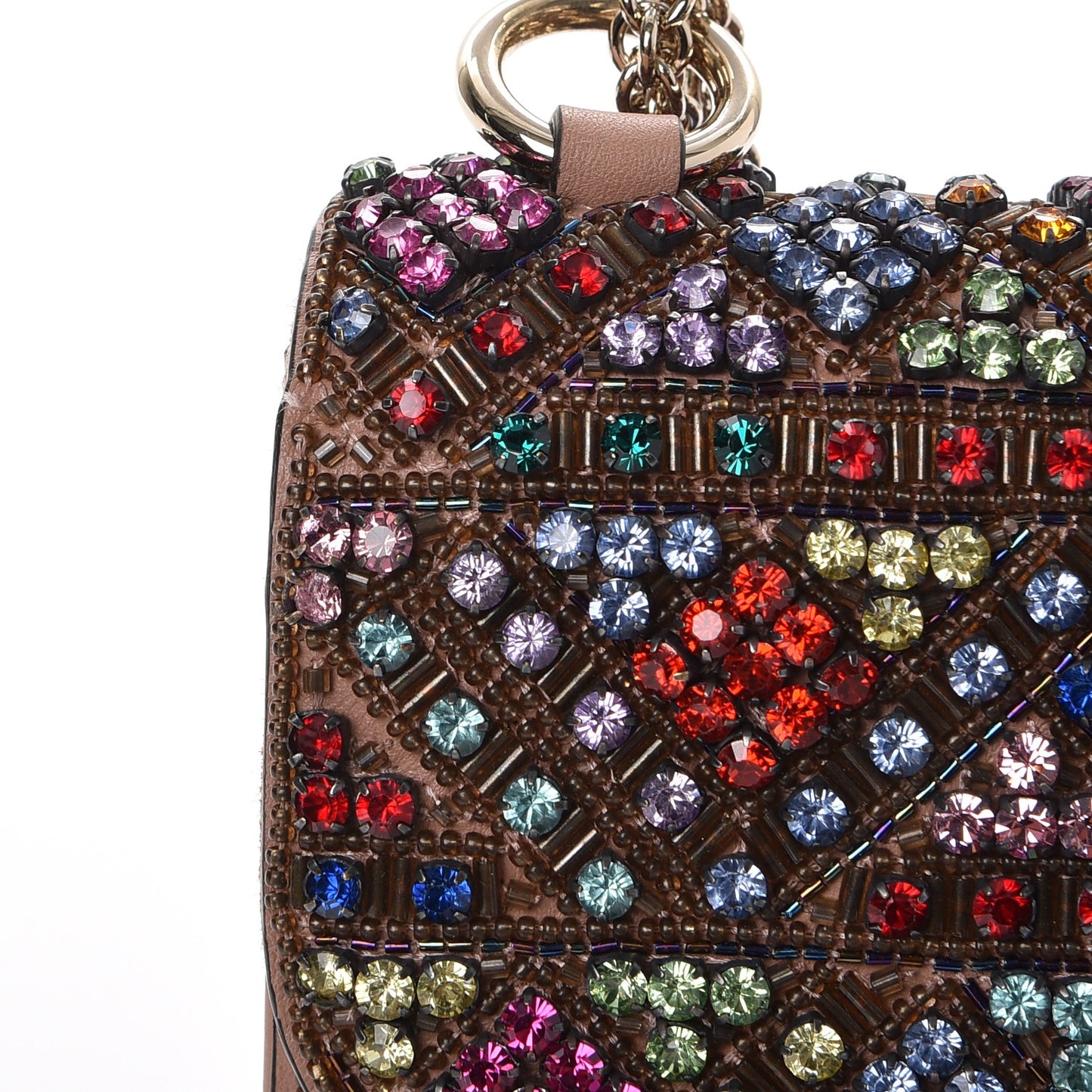 Vitello Crystal Embellished Small Glam Lock Rockstud Flap Multicolor