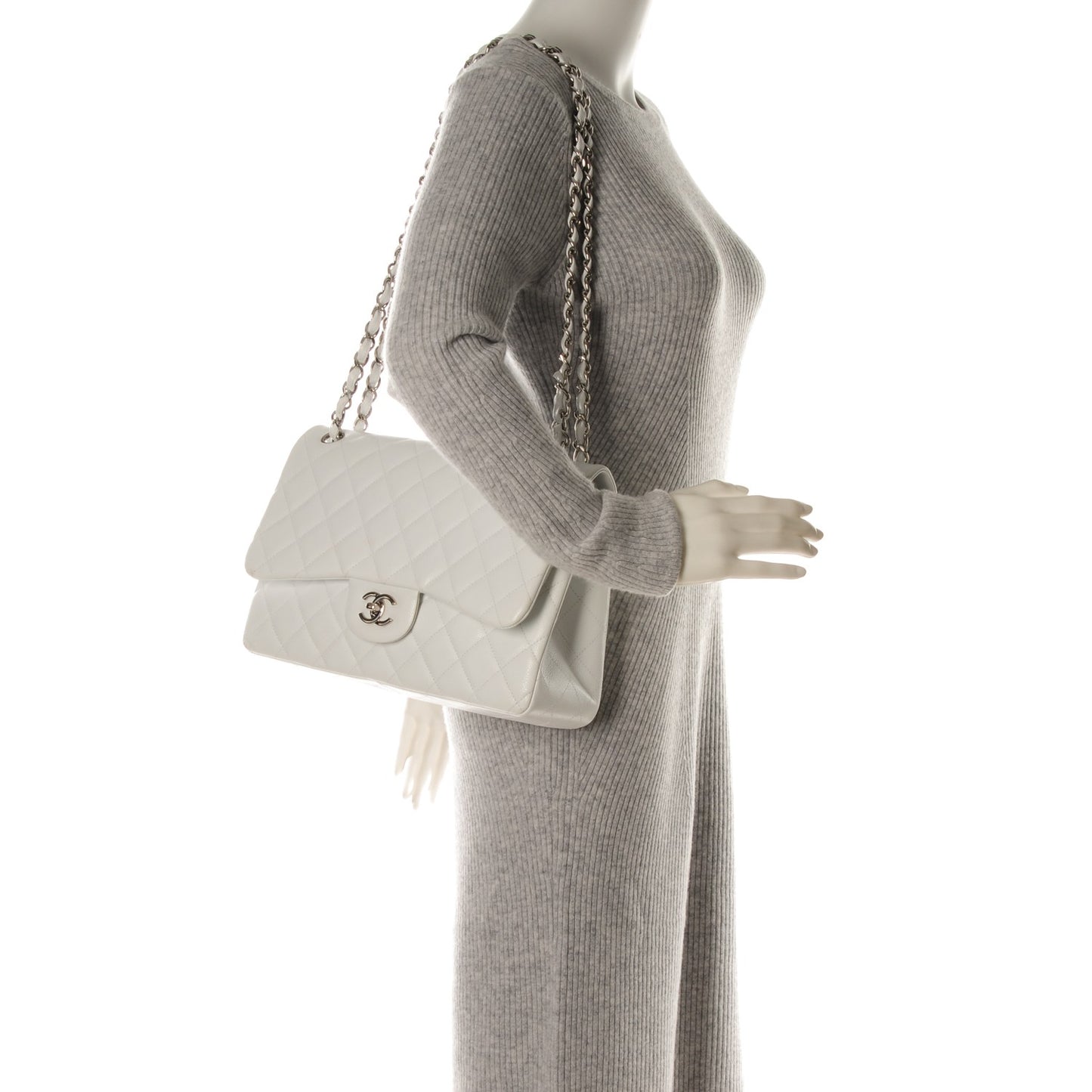 Caviar Quilted Jumbo Double Flap White