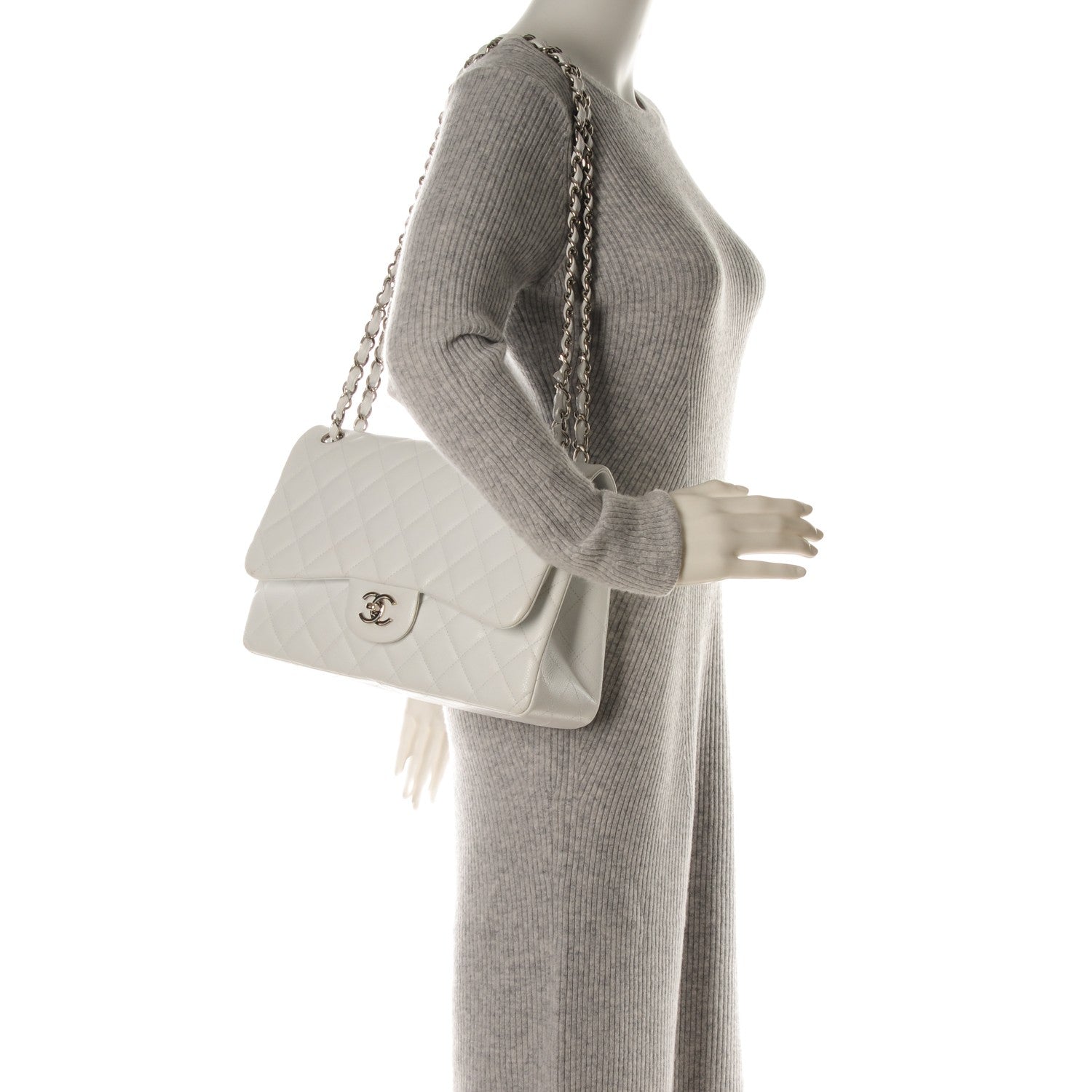 Chanel Caviar Quilted Jumbo Double Flap White 2 of 8