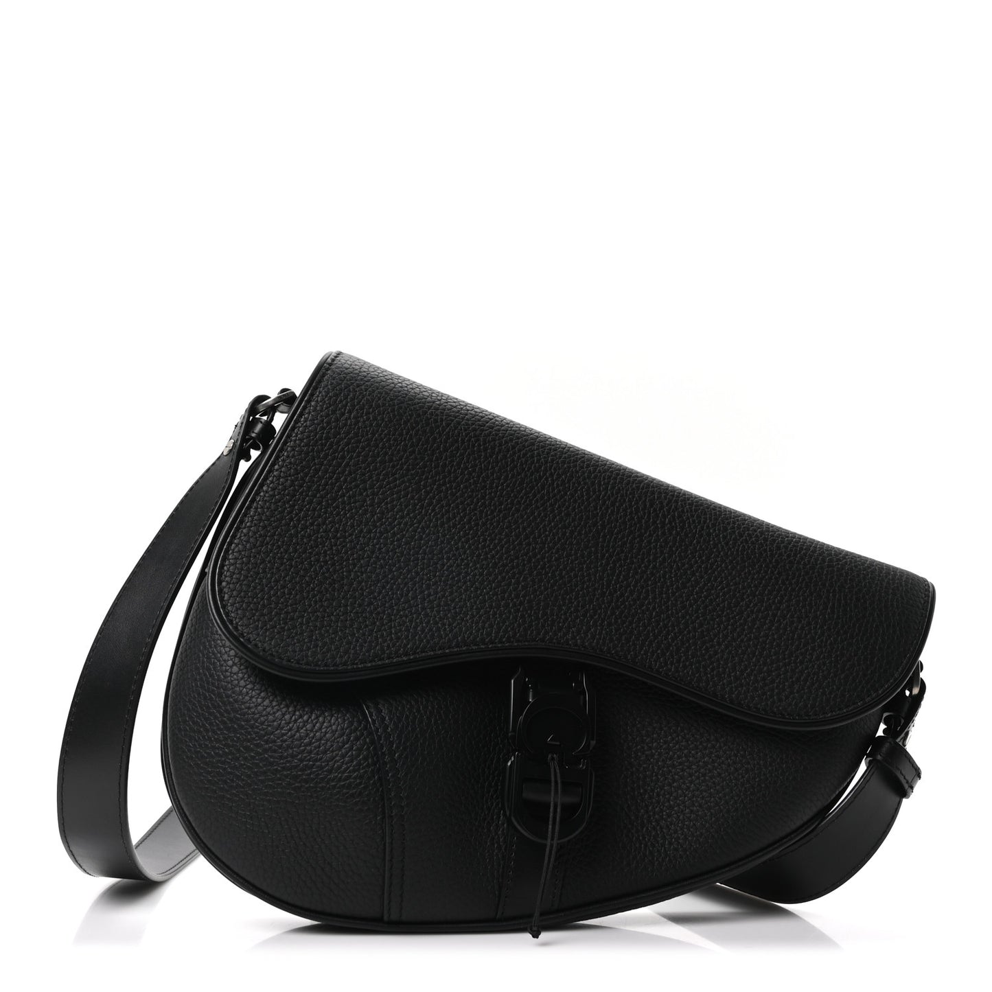 Grained Calfskin Mens Saddle Crossbody Bag Black