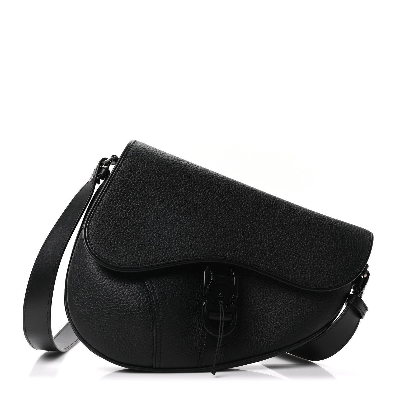 Christian Dior Grained Calfskin Mens Saddle Crossbody Bag Black 1 of 10
