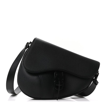 Christian Dior Grained Calfskin Mens Saddle Crossbody Bag Black 1 of 10
