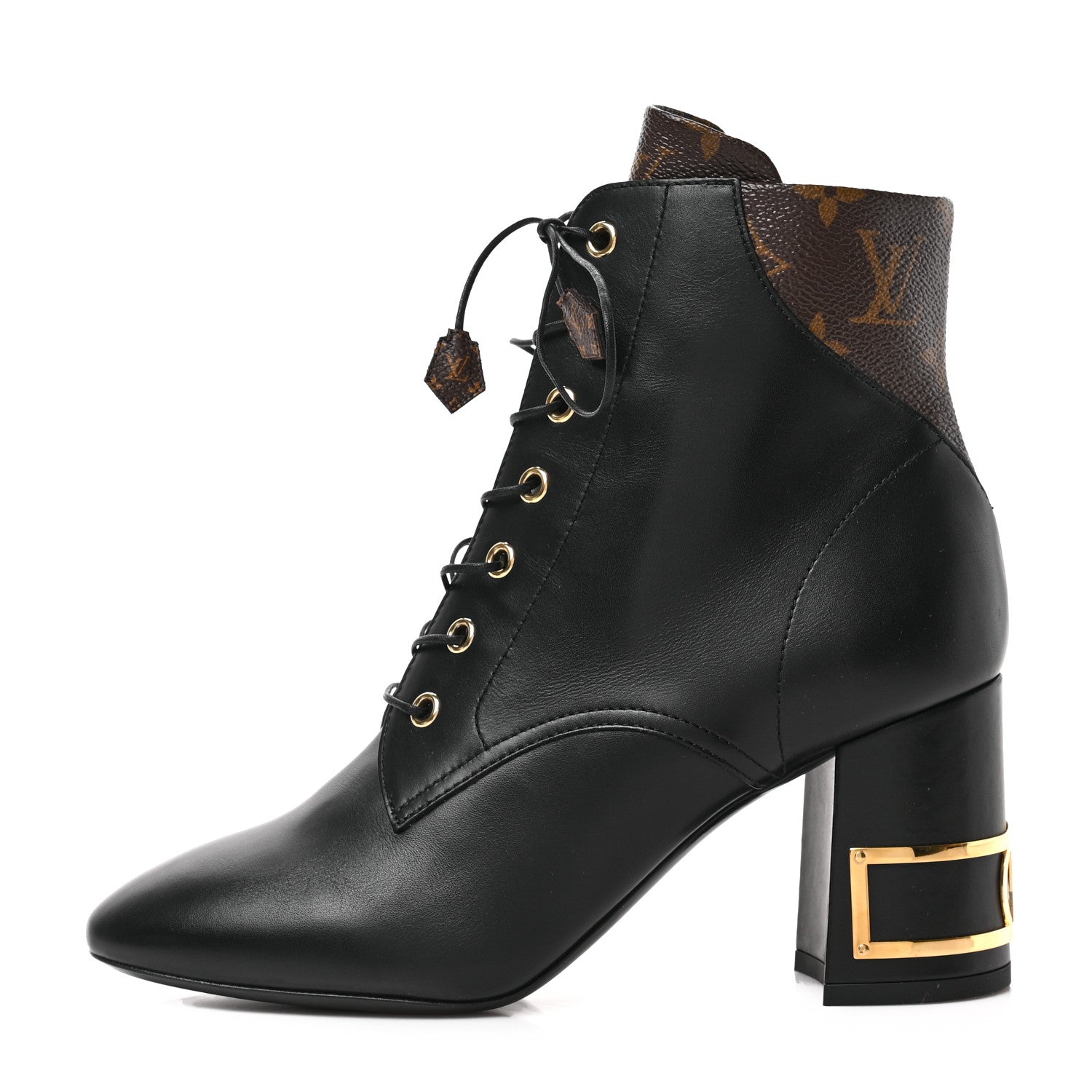 Louis Vuitton Calfskin Monogram Bliss Lace Up Ankle Boots 39 Black 1 of 9