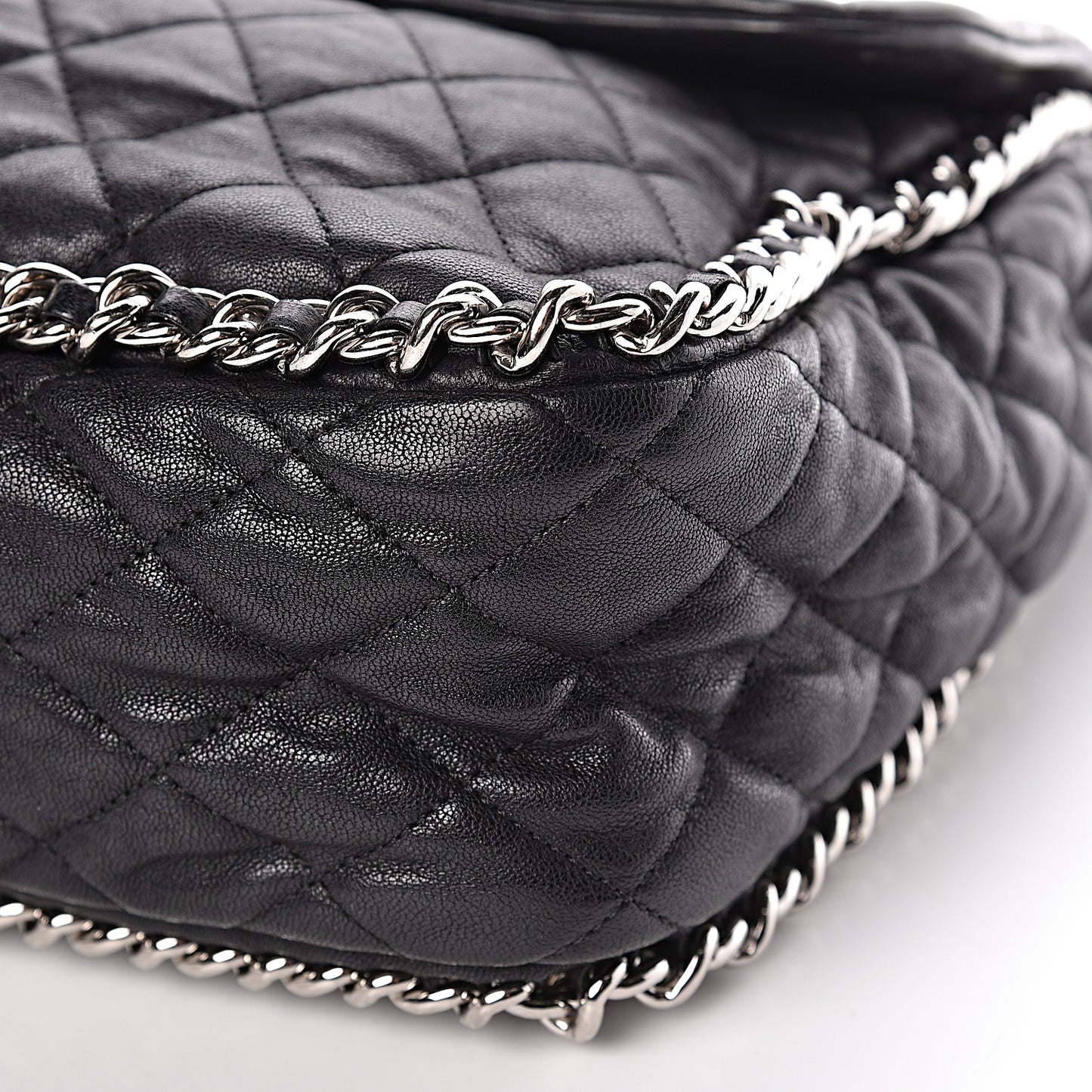 Washed Lambskin Quilted Maxi Chain Around Flap Black