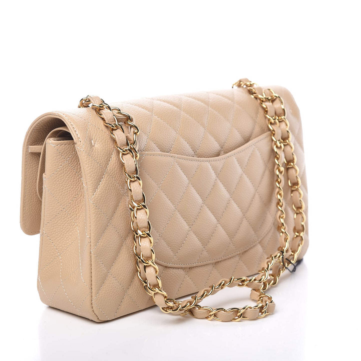Caviar Quilted Medium Double Flap Light Beige
