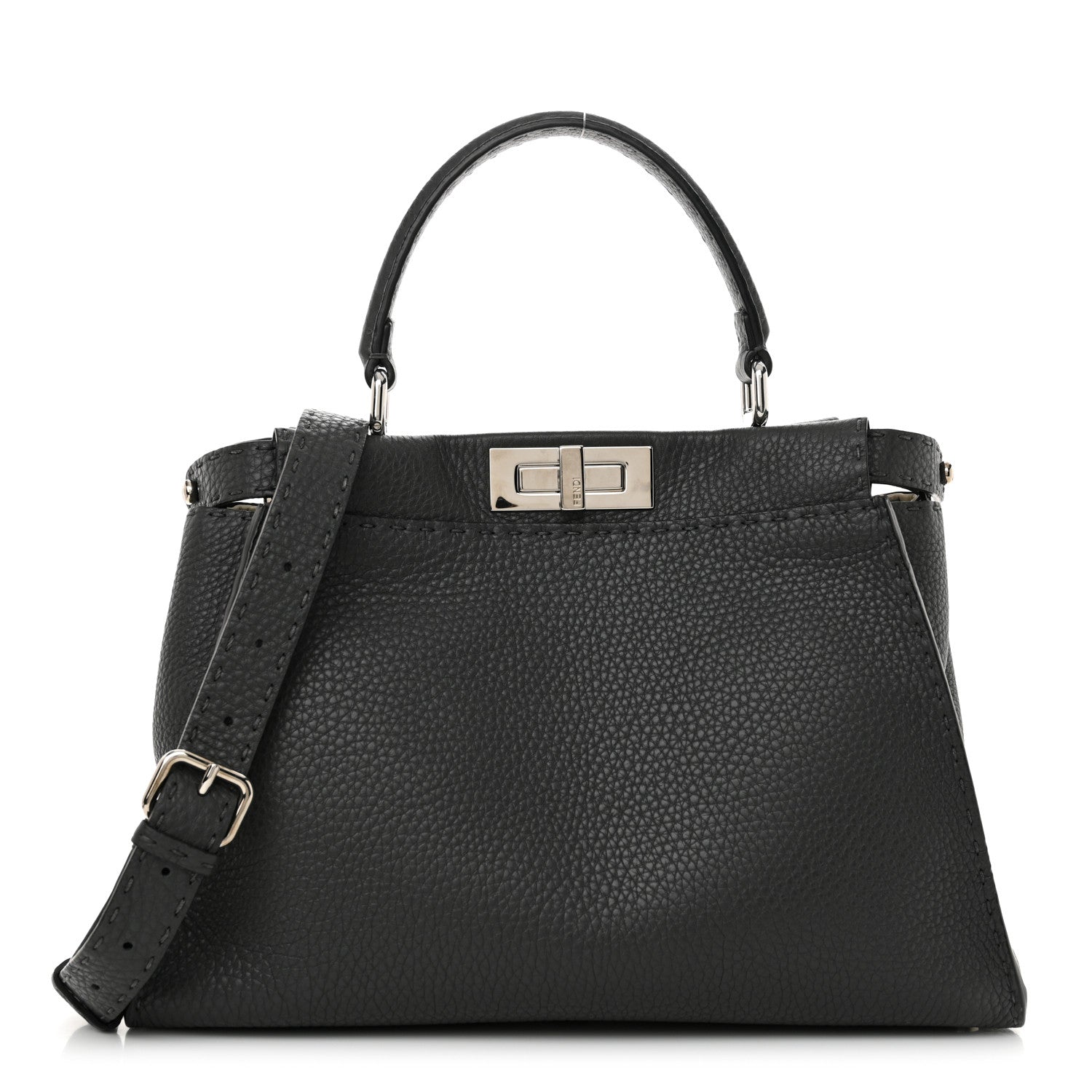 Fendi Cuoio Romano Selleria Bi-Color Medium Peekaboo Iconic Satchel Asfalto Latte 1 of 12