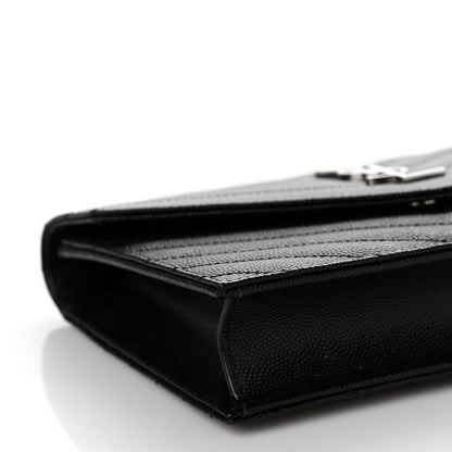 Saint Laurent Grain De Poudre Matelasse Chevron Monogram Envelope Chain Wallet Black 8 of 9