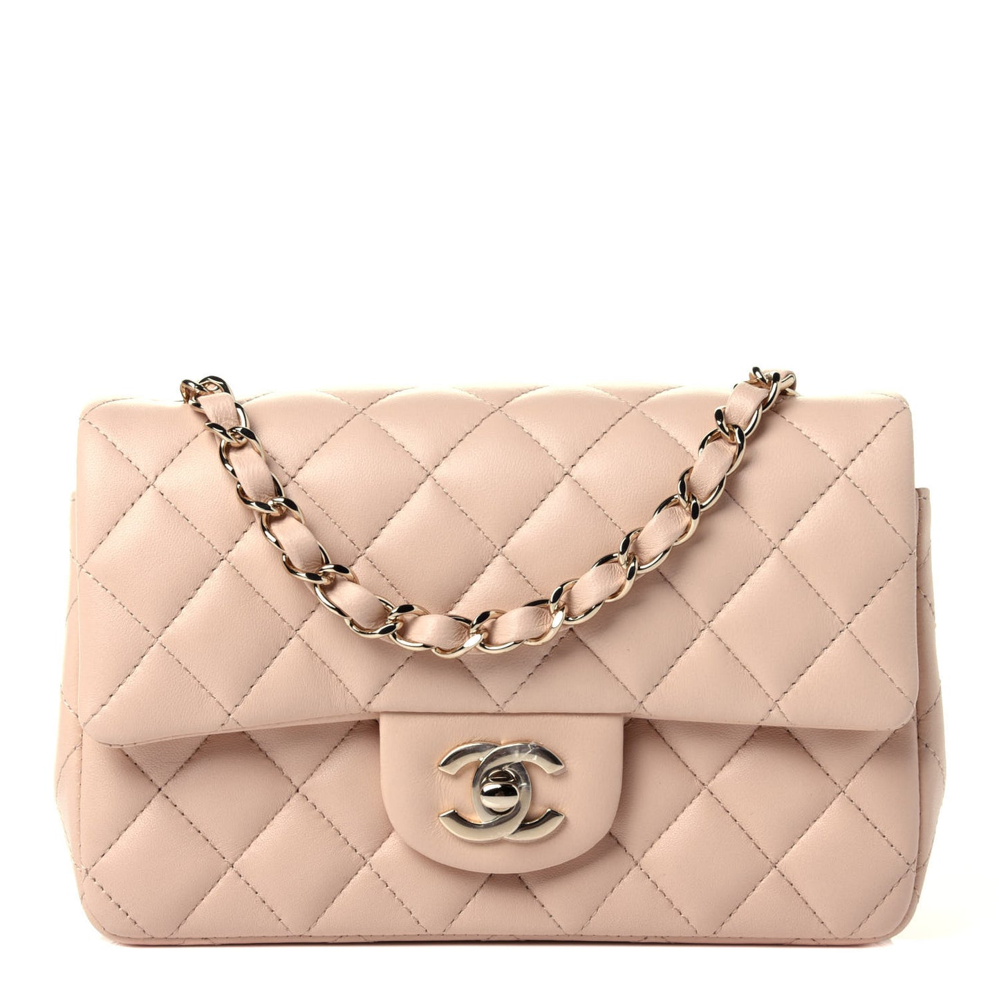 Lambskin Quilted Mini Rectangular Flap Beige