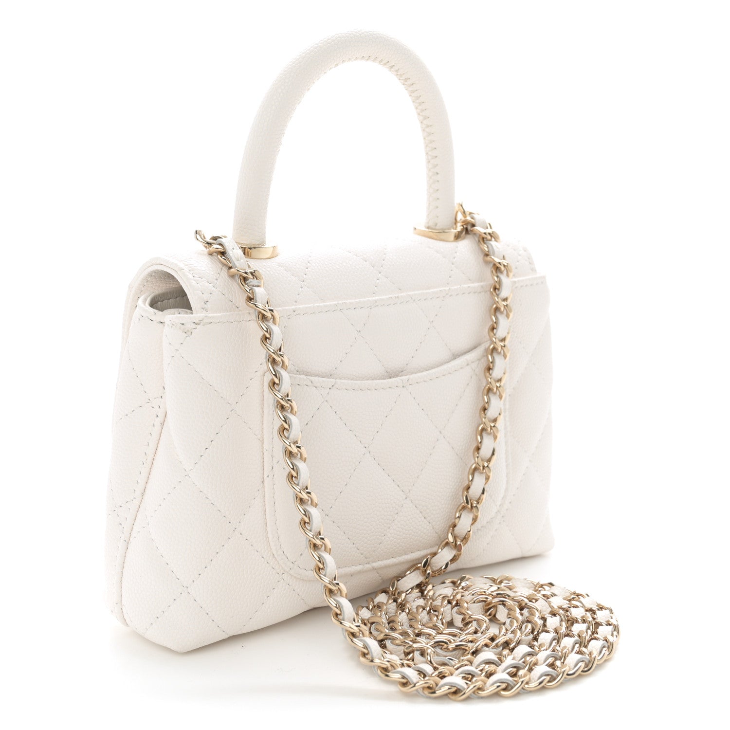 Chanel Caviar Quilted Coco Handle Clutch With Chain White 3 of 10