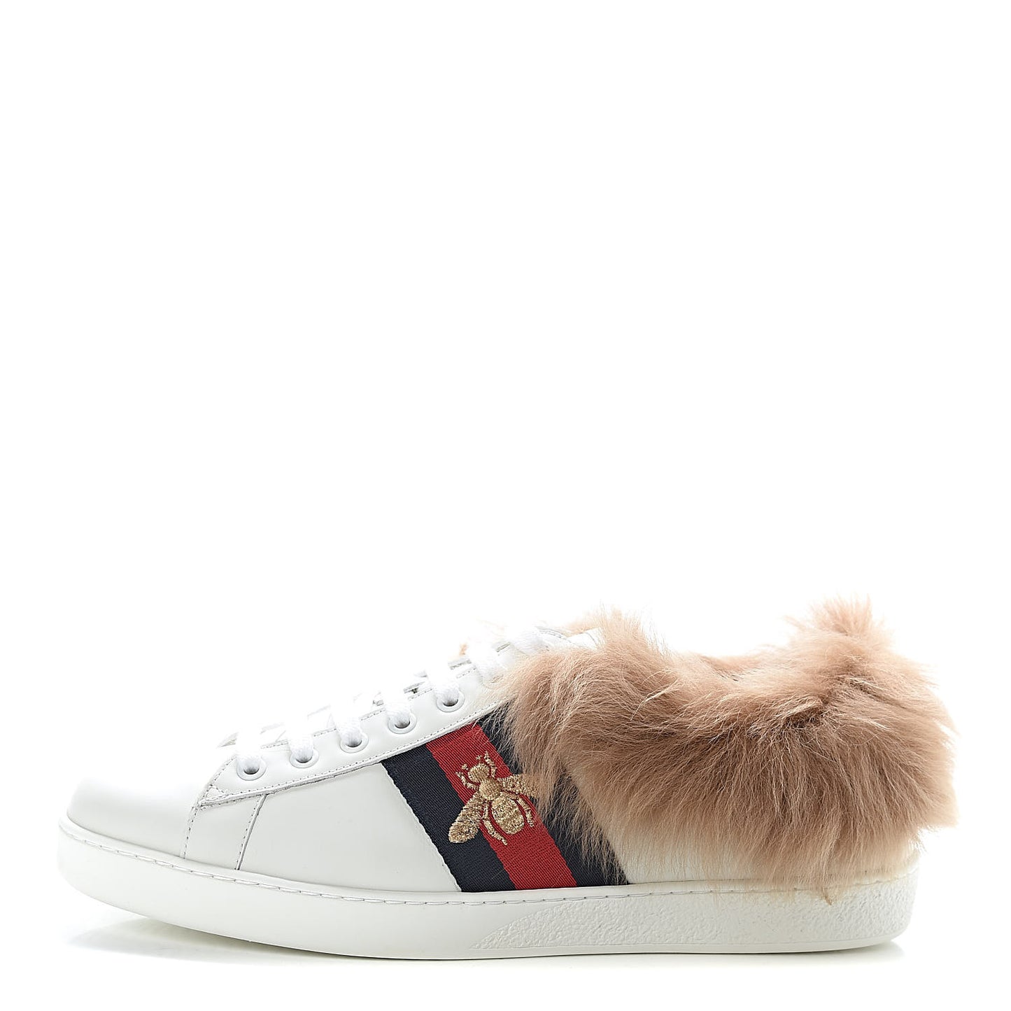 Calfskin Wool Web Bee Embroidered Mens Ace Sneakers 8.5 White