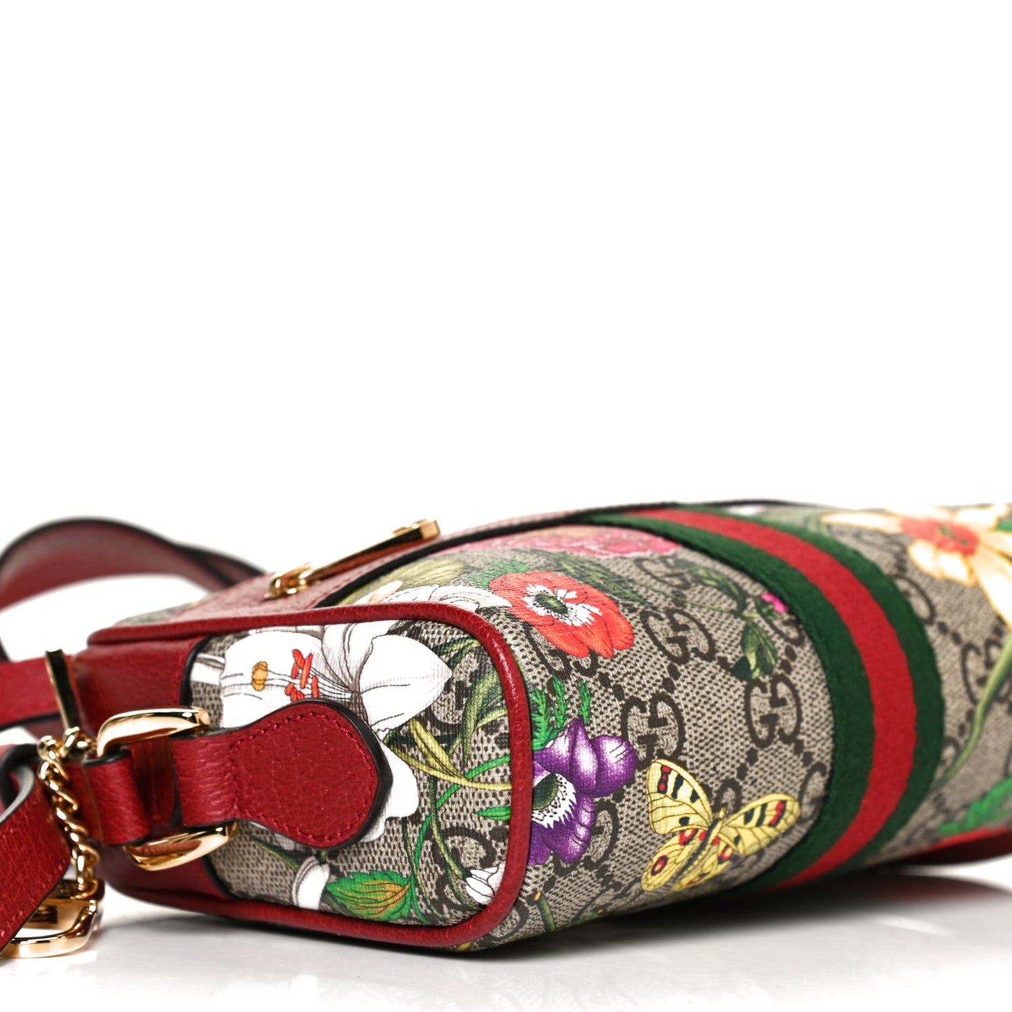 GG Supreme Monogram Flora Web Mini Ophidia Shoulder Bag Red